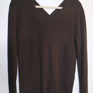 Dana Buchman Chocolate Brown Silk V-neck Sweater L